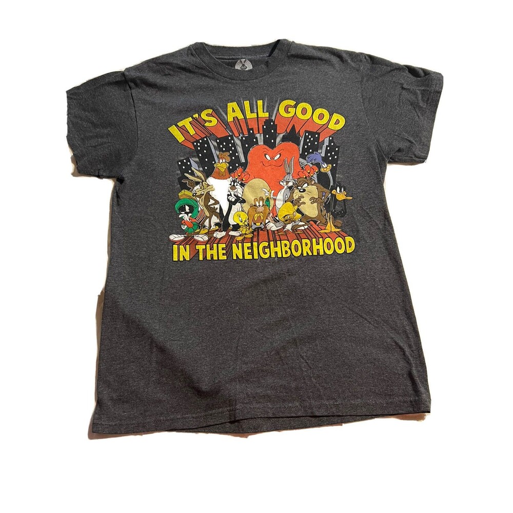 Looney Tunes "It's All Good In the Neighborhood" Gray TShirt Sz M bugs bunny taz